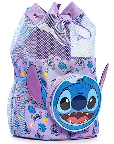 Disney Bolsa de Playa de Lilo y Stitch, Bolsa Juguetes Playa, Mochila Natacion Transparente, Bolsos Playa para Niños y Niñas, Mochilas Saco Infantiles