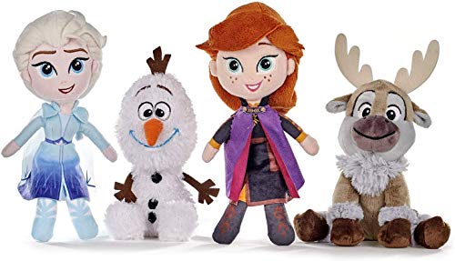 Disney Frozen 2 - Juego de 4 juguetes de peluche súper suaves de 20 cm - Anna, Elsa, Olaf y Sven