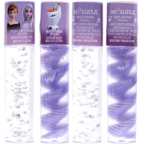 Disney Frozen 2 - Townley Girl Set de maquillaje con 11 piezas, que incluye brillo de labios, esmalte de uñas, espejo, pegatinas de gemas y bolsa con flecos holográficos, mayores de 3 años