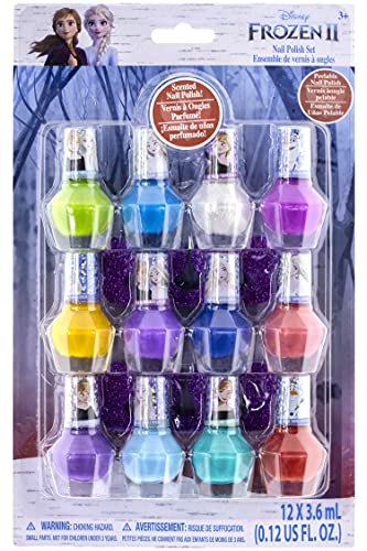 Disney Frozen - Townley Girl Juego de regalo de esmalte de uñas de secado rápido, no tóxico, para niños y niñas pequeñas, con limas de uñas de bonificación, 12 piezas