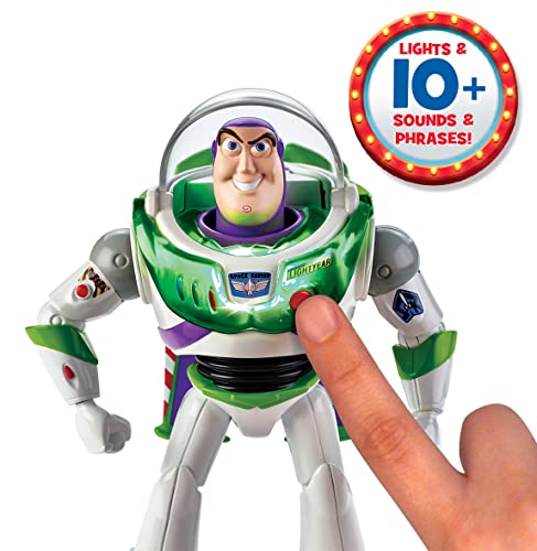 Disney GGB24 Pixar Toy Story 4 Blast-Off Buzz Lightyear Figura con Luces, Frases y Sonidos para Juego de acción auténtico, Escala Inspirada en la película, Multicolor