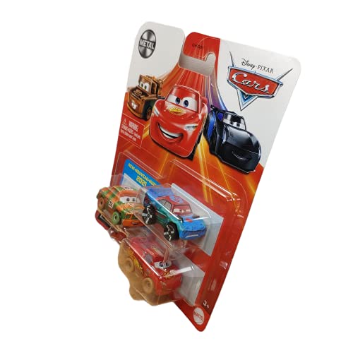 Disney Pixar Cars Mini Racers paquete de 3 unidades, alto impacto, cola de pez y Rayo fangoso McQueen