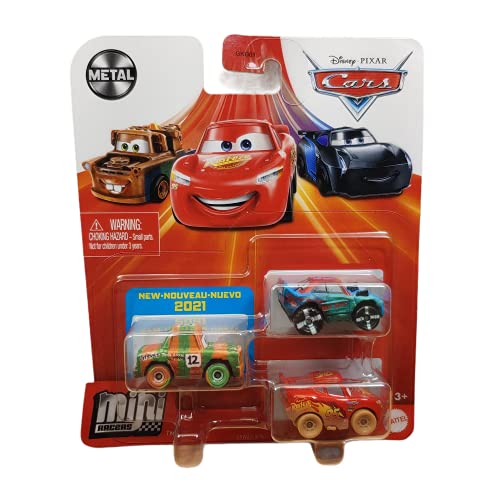 Disney Pixar Cars Mini Racers paquete de 3 unidades, alto impacto, cola de pez y Rayo fangoso McQueen