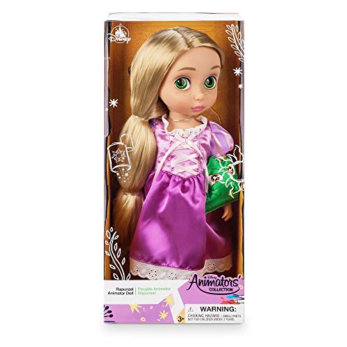 Disney Store: muñeca en versión niña Coleccionable de Rapunzel (colección Animators), Enredados, 39 cm, Pelo enraizado y Traje realistas, Peluche de Pascal en Raso Acolchado, para Mayores de 3 años