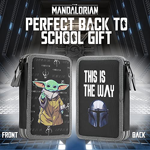 Disney The Mandalorian Estuche Escolar De 2 Compartimentos Baby Yoda, Material Escolar Completo, Estuche Chulo Para Niños De Star Wars