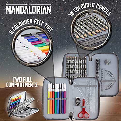 Disney The Mandalorian Estuche Escolar De 2 Compartimentos Baby Yoda, Material Escolar Completo, Estuche Chulo Para Niños De Star Wars