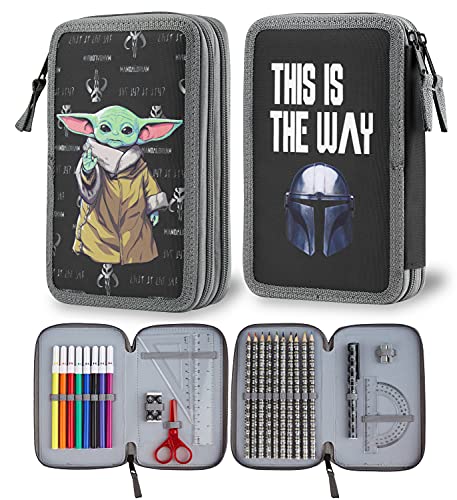 Disney The Mandalorian Estuche Escolar De 2 Compartimentos Baby Yoda, Material Escolar Completo, Estuche Chulo Para Niños De Star Wars