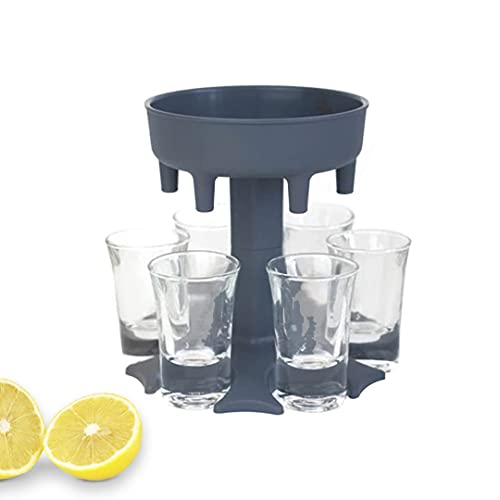 Dispensador de Bebida Colores - Soporte para Vasos de chupito - Juegos para Fiestas - Regalos Originales (Incluye 6 Vasos) (Gris)