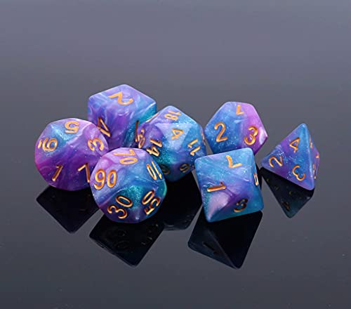 DND Dice Set Lake Blue & Purple Polyhedral RPG Dice para Dungeon and Dragons D&D Juegos de rol Juegos de mesa Dados Glitter