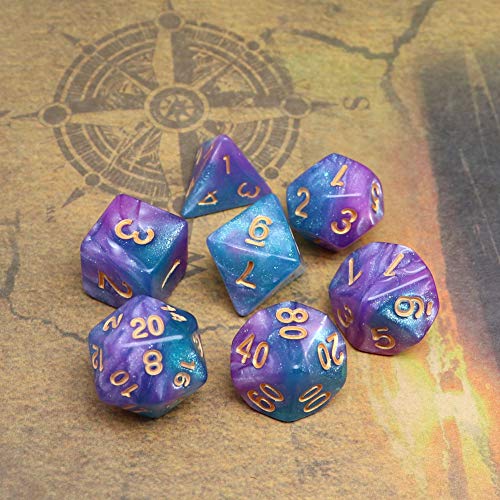 DND Dice Set Lake Blue & Purple Polyhedral RPG Dice para Dungeon and Dragons D&D Juegos de rol Juegos de mesa Dados Glitter