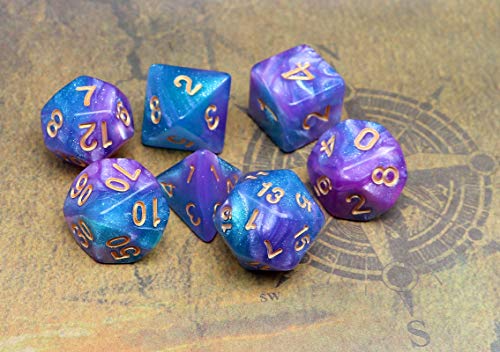 DND Dice Set Lake Blue & Purple Polyhedral RPG Dice para Dungeon and Dragons D&D Juegos de rol Juegos de mesa Dados Glitter