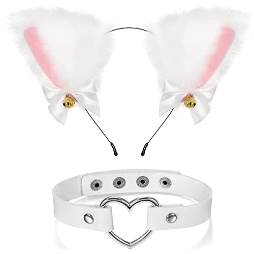 DoDuo Diadema de Oreja de Gato, Kit Disfraz Diadema de Gato Collar Choker Aleación para Mujer Niña Disfraces Fiesta Halloween Cumpleaños Cosplay