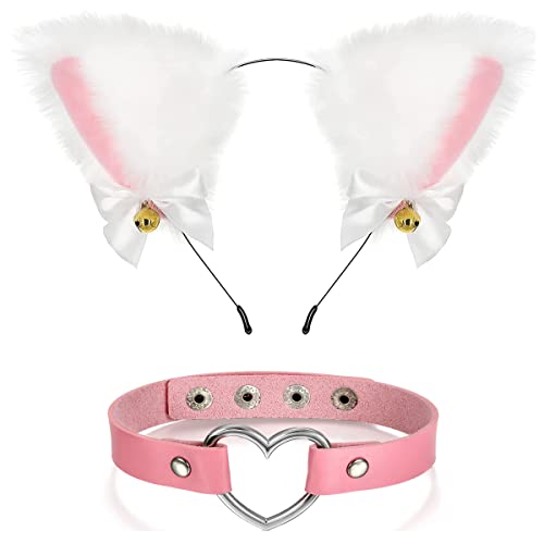 DoDuo Diadema de Oreja de Gato, Kit Disfraz Diadema de Gato Collar Choker Aleación para Mujer Niña Disfraces Fiesta Halloween Cumpleaños Cosplay