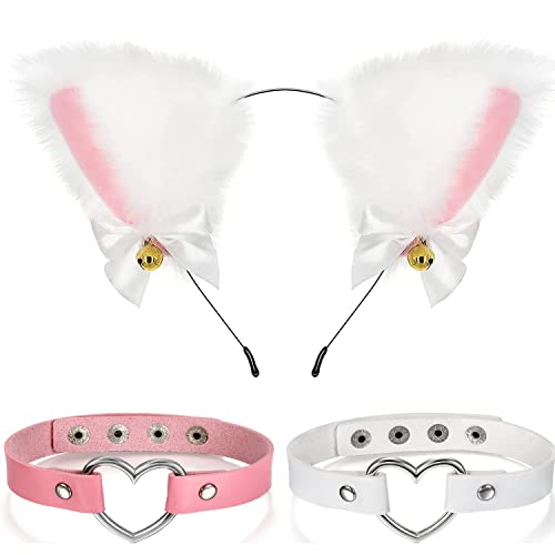 DoDuo Diadema de Oreja de Gato, Kit Disfraz Diadema de Gato Collar Choker Aleación para Mujer Niña Disfraces Fiesta Halloween Cumpleaños Cosplay