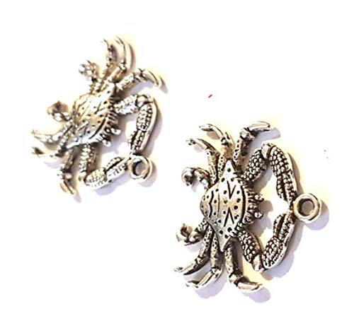 Dojore Pack of 10 Silver Colour Crab Charms. 24mm x 23mm. Ocean Seaside Animal Theme Pendants. Cancer Zodiac Astrology Sign. Jewellery Findings for Creating Earrings & Necklace