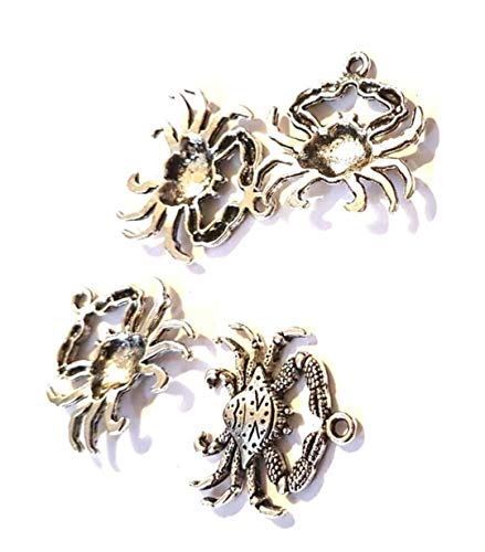 Dojore Pack of 10 Silver Colour Crab Charms. 24mm x 23mm. Ocean Seaside Animal Theme Pendants. Cancer Zodiac Astrology Sign. Jewellery Findings for Creating Earrings & Necklace