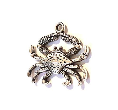 Dojore Pack of 10 Silver Colour Crab Charms. 24mm x 23mm. Ocean Seaside Animal Theme Pendants. Cancer Zodiac Astrology Sign. Jewellery Findings for Creating Earrings & Necklace