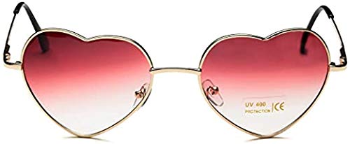 Dollger Gafas de sol con forma de corazón para mujer, marco de metal fino, gafas de sol UV400, Lente degradada roja + marco dorado, Geeignet für alle Gesichtsformen