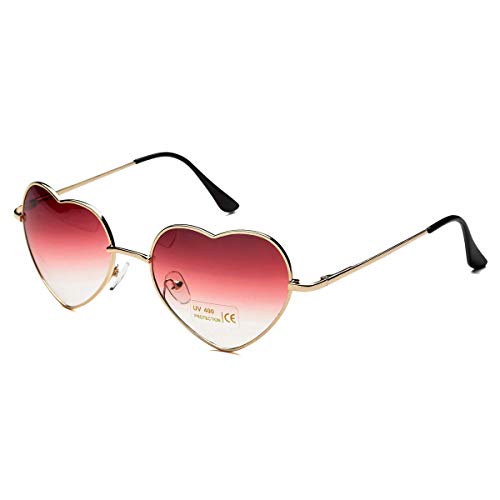 Dollger Gafas de sol con forma de corazón para mujer, marco de metal fino, gafas de sol UV400, Lente degradada roja + marco dorado, Geeignet für alle Gesichtsformen