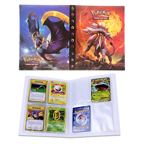 Dorara Cartas de Comercio Álbum Compatible con Cartas Pokemon, Carpeta Titular Compatible con Cartas Pokemon, Tarjetero de colección, 4 Bolsillos por página, 30 páginas en Total (Sun and Moon)