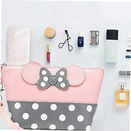 DOTS Bolsa de maquillaje de cuero, arco de dibujos animados Caja de cosmética Multifunción Multifunción de bolso de maquillaje, con cremallera Portátil Portátil bolsa de almacenamiento