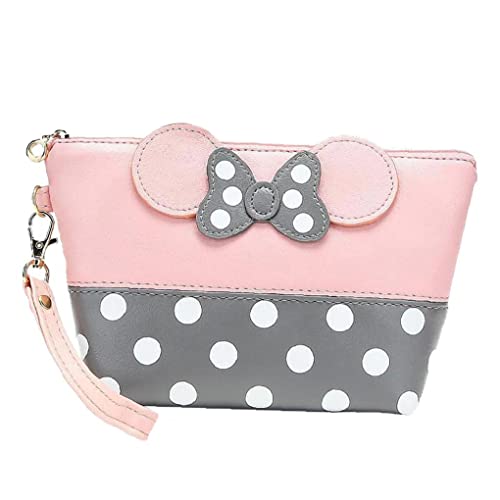 DOTS Bolsa de maquillaje de cuero, arco de dibujos animados Caja de cosmética Multifunción Multifunción de bolso de maquillaje, con cremallera Portátil Portátil bolsa de almacenamiento