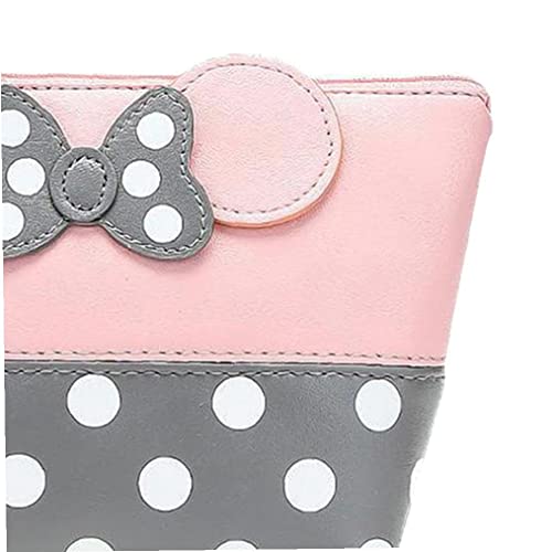 DOTS Bolsa de maquillaje de cuero, arco de dibujos animados Caja de cosmética Multifunción Multifunción de bolso de maquillaje, con cremallera Portátil Portátil bolsa de almacenamiento