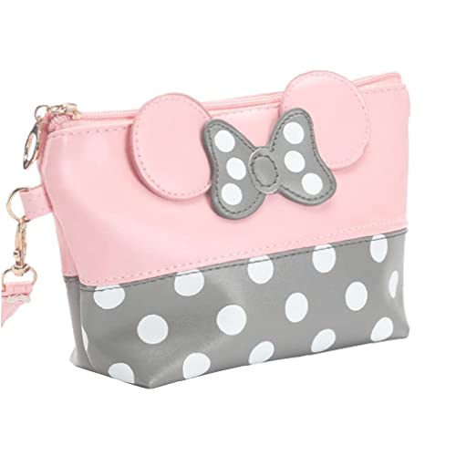 DOTS Bolsa de maquillaje de cuero, arco de dibujos animados Caja de cosmética Multifunción Multifunción de bolso de maquillaje, con cremallera Portátil Portátil bolsa de almacenamiento