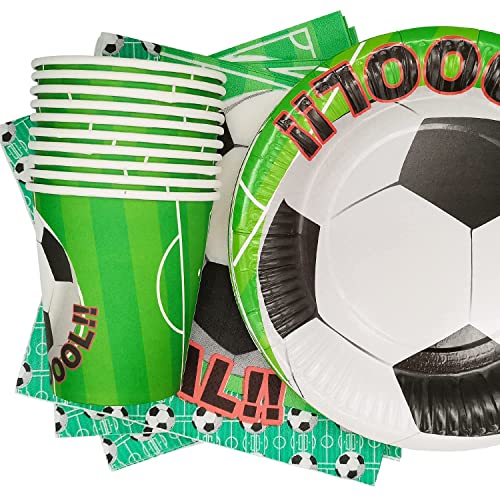 Doyomtoy Accesorios de fiesta temática de fútbol, 48 temáticas de fútbol, accesorios de fiesta para cumpleaños, vajilla de decoración, accesorios de fiesta