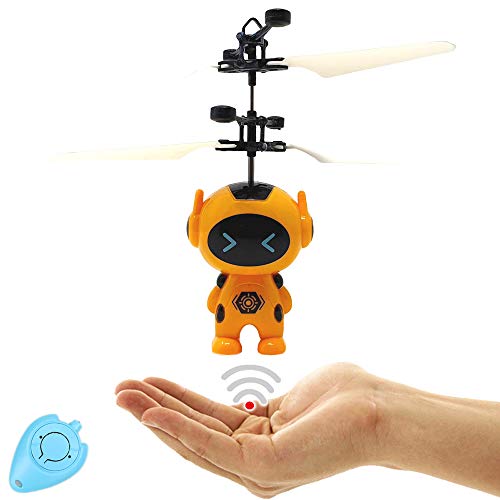 Dron robots volador astronaut Spaceman helicóptero (amarillo) – Fácil de controlar a mano con sensores y control remoto por infrarrojos, gran regalo