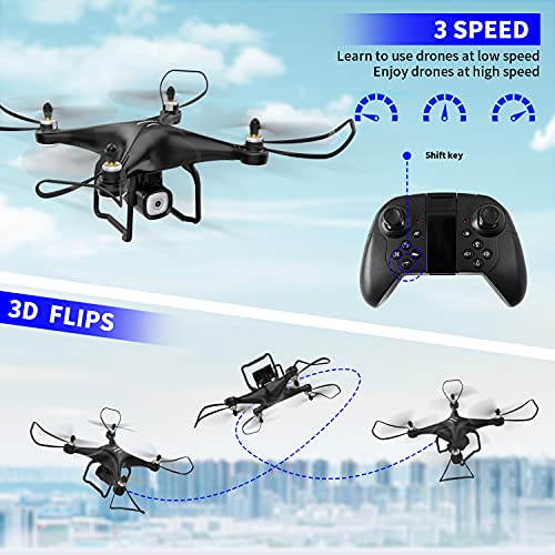 Drones con Cámara 1080P HD FPV, TEEROK Drone Modo sin Cabeza, Despegue con Una Tecla, Filp 3D, Ruta de Vuelo Personalizada, Control de Gravedad , Drones para Niños y Principiantes