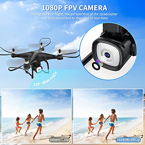 Drones con Cámara 1080P HD FPV, TEEROK Drone Modo sin Cabeza, Despegue con Una Tecla, Filp 3D, Ruta de Vuelo Personalizada, Control de Gravedad , Drones para Niños y Principiantes