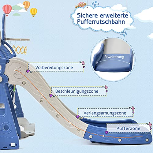 DuraB Parque infantil 5 en 1, tobogán y columpio y canasta de baloncesto y escalera, columpio de jardín, columpio infantil, tobogán, para interior y exterior (azul)