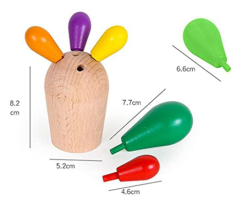 DZC Cactus de Madera para niños, Sensor Educativo único Toysoween Arco Iris Apilado Planta de Cactus con Bolsa de Almacenamiento Eco, Mejores Regalos para niños