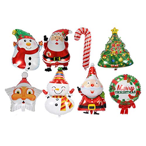 ED-Lumos Globos de Helio ８ Piezas Decoración para Navidad Color Multicolor Modelo Papá Noel Muñeco de Nieve Estrella Arbol de Navidad Muleta