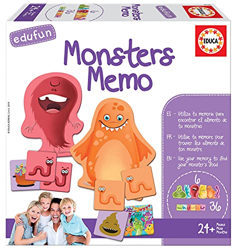 Educa - Edufun Monsters Memo Juego de Mesa para niños: Alimenta a tu monstruito con Sus bichos, a Partir de 24 Meses (18126)