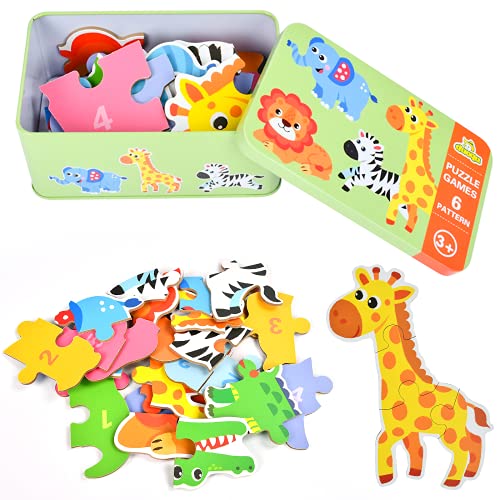 EKKONG Puzzles de Madera,Animales Rompecabezas,Juguetes Bebes, Puzzles de Madera Educativos para Bebé, Juguetes niños 1 año 2 3 4 5 6 años (6 Pack)