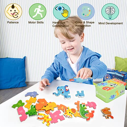 EKKONG Puzzles de Madera,Animales Rompecabezas,Juguetes Bebes, Puzzles de Madera Educativos para Bebé, Juguetes niños 1 año 2 3 4 5 6 años (6 Pack)