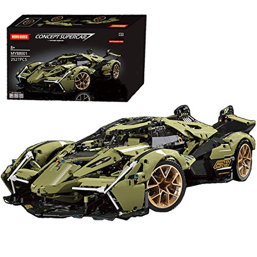 Elroy369Lion 1: 8 Static Technik - Modelo de ladrillo deportivo para Lambo V12 Vision, simulación de piezas pequeñas, construcción de vehículos, compatible con Lego (2527 piezas)