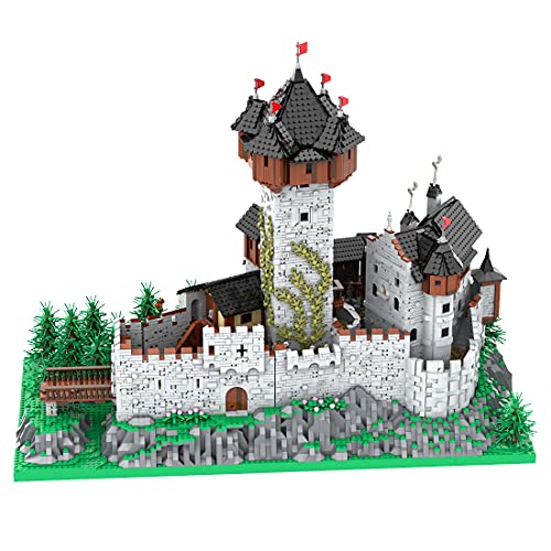 Elroy369Lion Serie medieval europea, castillo grande gótico antiguo, ladrillo de fortaleza, modelo compatible con Lego, MOC, colección arquitectura DIY construcción juguetes, MOC-65340 (15539 piezas)