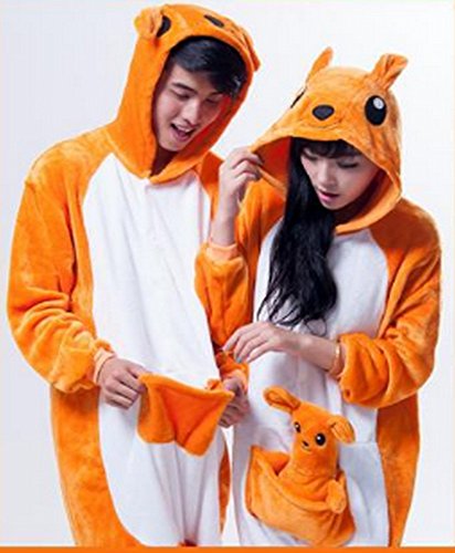 Emmarcon - Disfraz de carnaval halloween pijama cálido de animales kigurumi cosplay zoológico onesies L/altezza 170-179cm,max 100kg Canguro + peluche