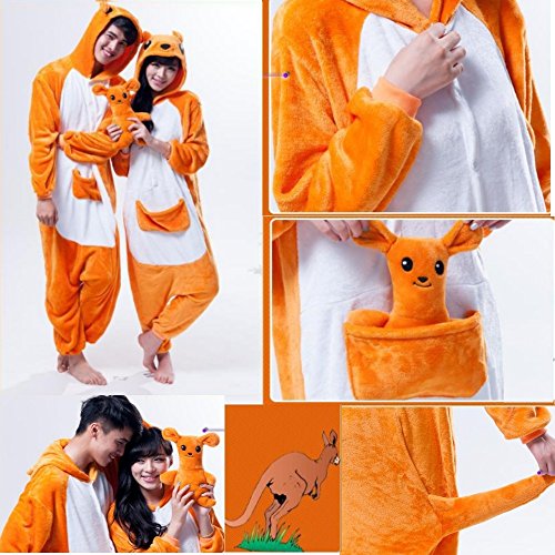 Emmarcon - Disfraz de carnaval halloween pijama cálido de animales kigurumi cosplay zoológico onesies L/altezza 170-179cm,max 100kg Canguro + peluche