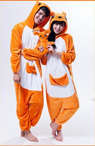 Emmarcon - Disfraz de carnaval halloween pijama cálido de animales kigurumi cosplay zoológico onesies L/altezza 170-179cm,max 100kg Canguro + peluche