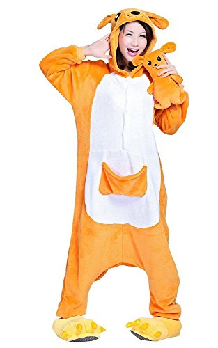 Emmarcon - Disfraz de carnaval halloween pijama cálido de animales kigurumi cosplay zoológico onesies L/altezza 170-179cm,max 100kg Canguro + peluche