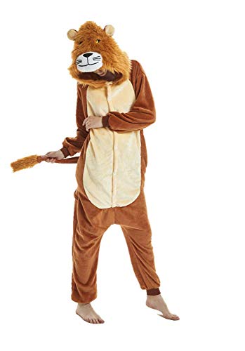 Emmarcon - Pijama Kigurumi - Pijama modelo animalito - Mono enterizo - Ideal incluso como disfraz de Halloween, para fiestas cosplay, etc - Pijama unisex para adulto León. S