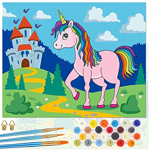 Emooqi Pintar por Números Niños, DIY Paint by Numbers Kits de Pintura Numeros con Lienzo, Cuadros por Numeros, Pinceles y Pinturas Acrílicas para Decoración Hogar, Sin Marco, 47 x 57cm (Unicornio)