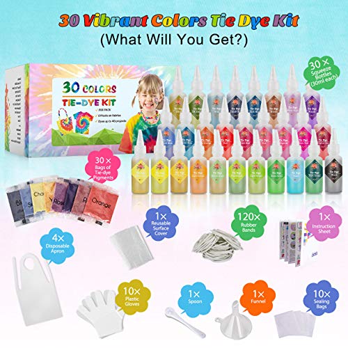 Emooqi Tie Dye Kit, Textiles de Tela 30 Piezas Colores Vibrantes Adecuado para Arte de Bricolaje Tie-Dye para Niños y Adultos