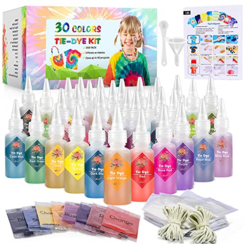 Emooqi Tie Dye Kit, Textiles de Tela 30 Piezas Colores Vibrantes Adecuado para Arte de Bricolaje Tie-Dye para Niños y Adultos