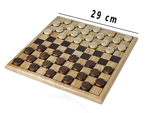 Engelhart - 150235-150236- Juego de ajedrez / Juego de Damas Madera de Abedul - 30 x 30 cm - Tablero de Juego de Madera Maciza - Juego Completo con Piezas - a Partir de 6 años (Damas)