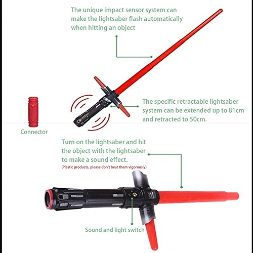 Espada láser de Star Wars, 81cm Force Awakens Espada láser retráctil Juguete para niño Espada de luz con sonido interactivo, Sable de luz rojo electrónico Juguete Regalo A